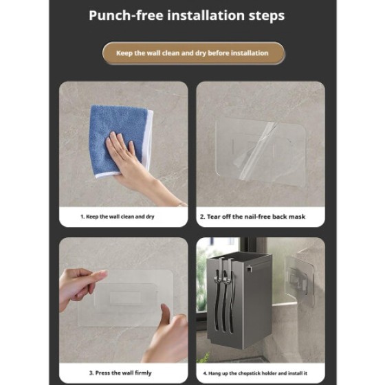 Utensil Rack with Hooks, Wall-Mounted ABS Kitchen Storage Organizer with Drip Tray, for Storing Spoons and Chopsticks, White, 1-Pack